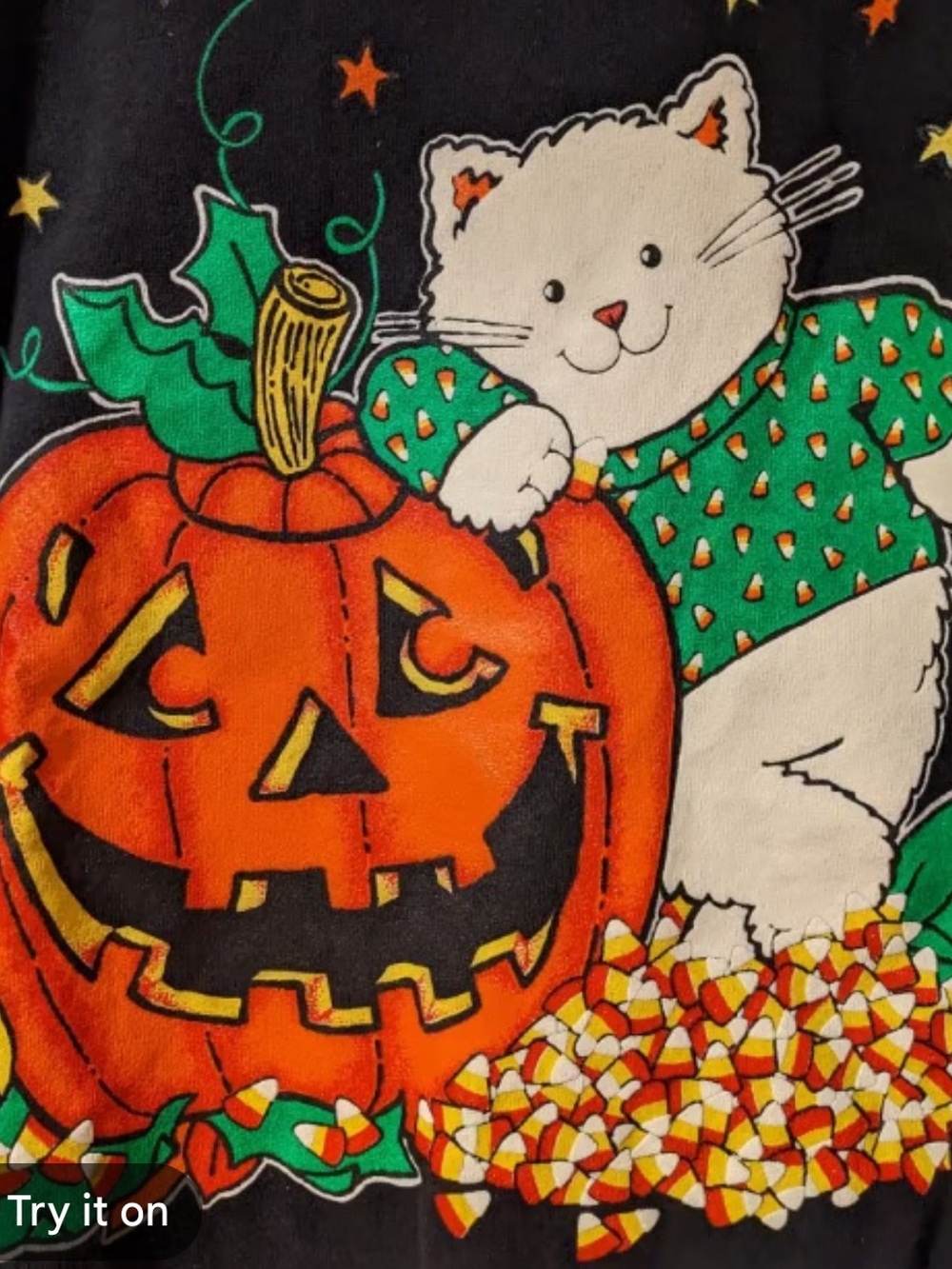 Vintage Halloween Pumpkin cat  Crewneck Sweatshirt Size L jackO lantern